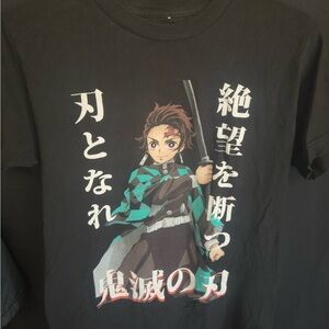 Black Graphic T-Shirt with Tanjiro from Demon Slayer